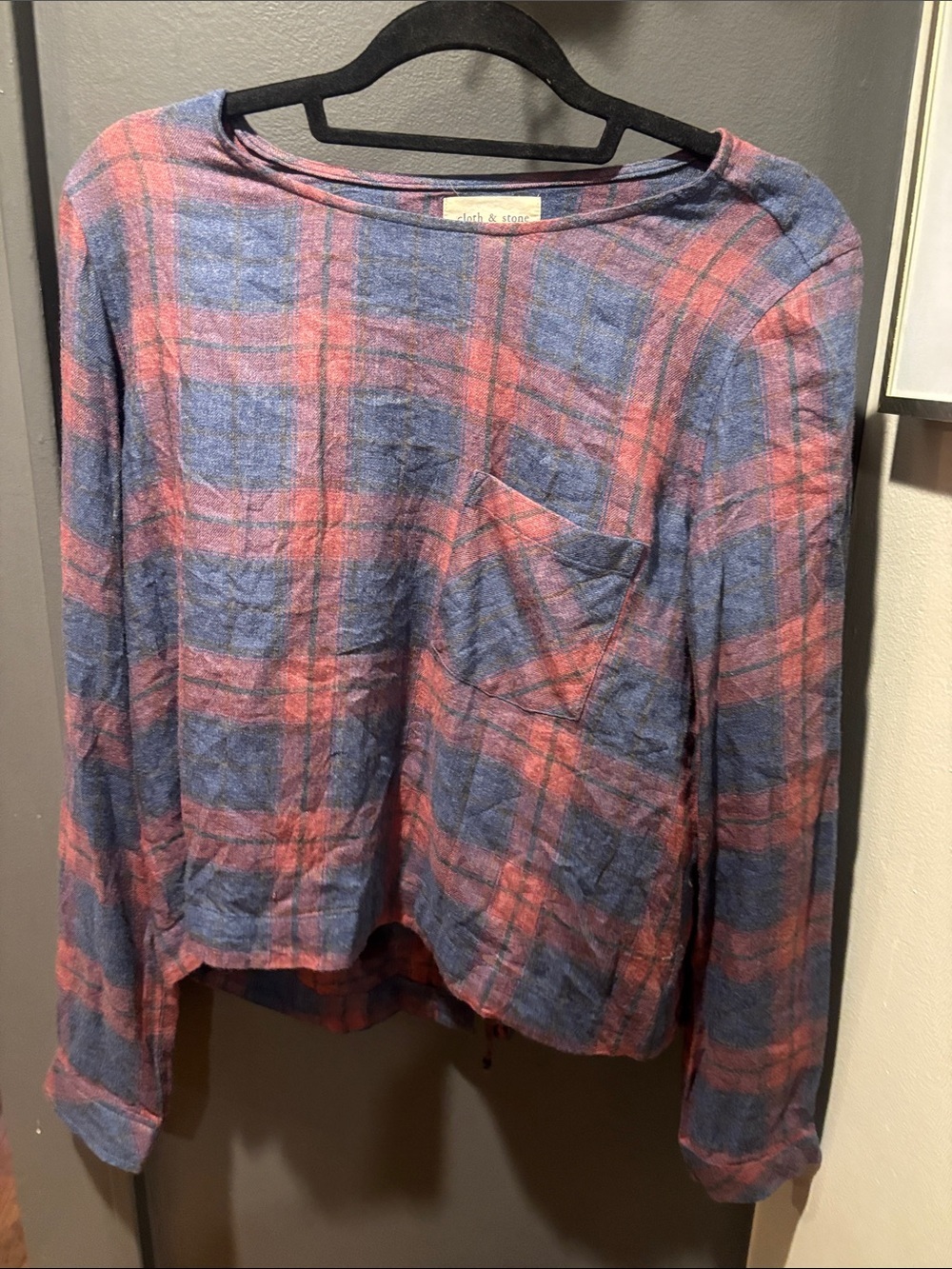 cloth & stone Blue and dark pink Plaid Long-Sleeve Top